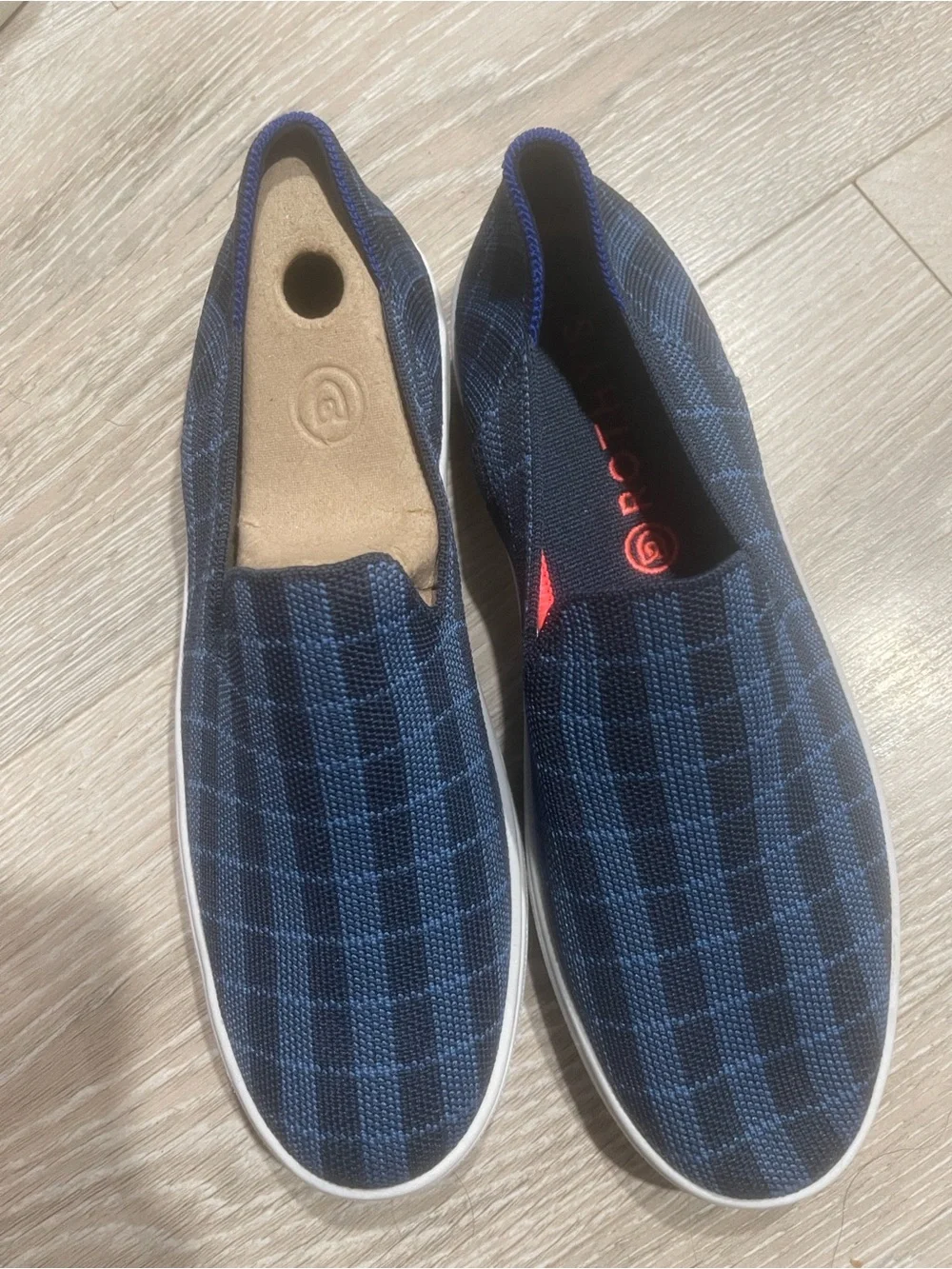 Rothy's size 9 retired blue plaid woman's slip on sneakers